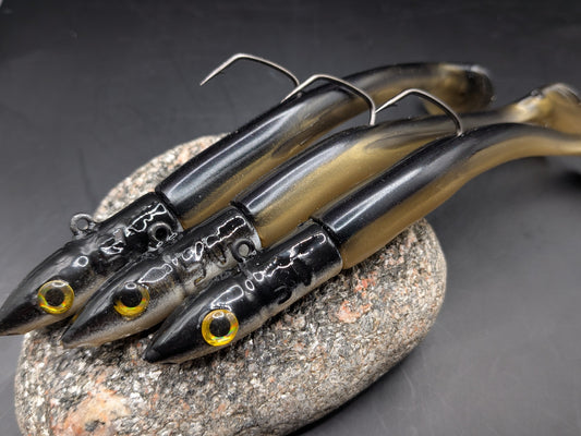 1 X 50g Immitation Sandeels soft plastic handmade lures in black and gold