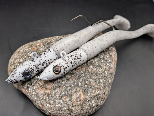 1 X 40g Immitation Sandeels soft plastic handmade lures in Dalmatian(white with black fleck)